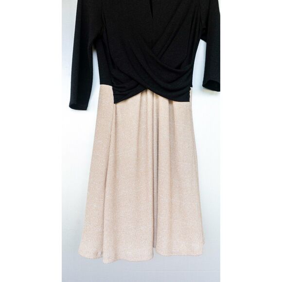 Amadi Anthropologie Cream Black Colorblock Knit Midi Cross Wrap Dress Size L - Picture 7 of 13
